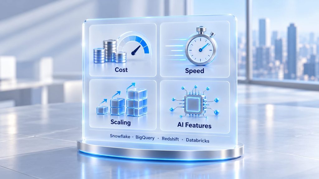 Cost, speed, scaling and AI features compared across Snowflake, BigQuery, Redshift and Databricks